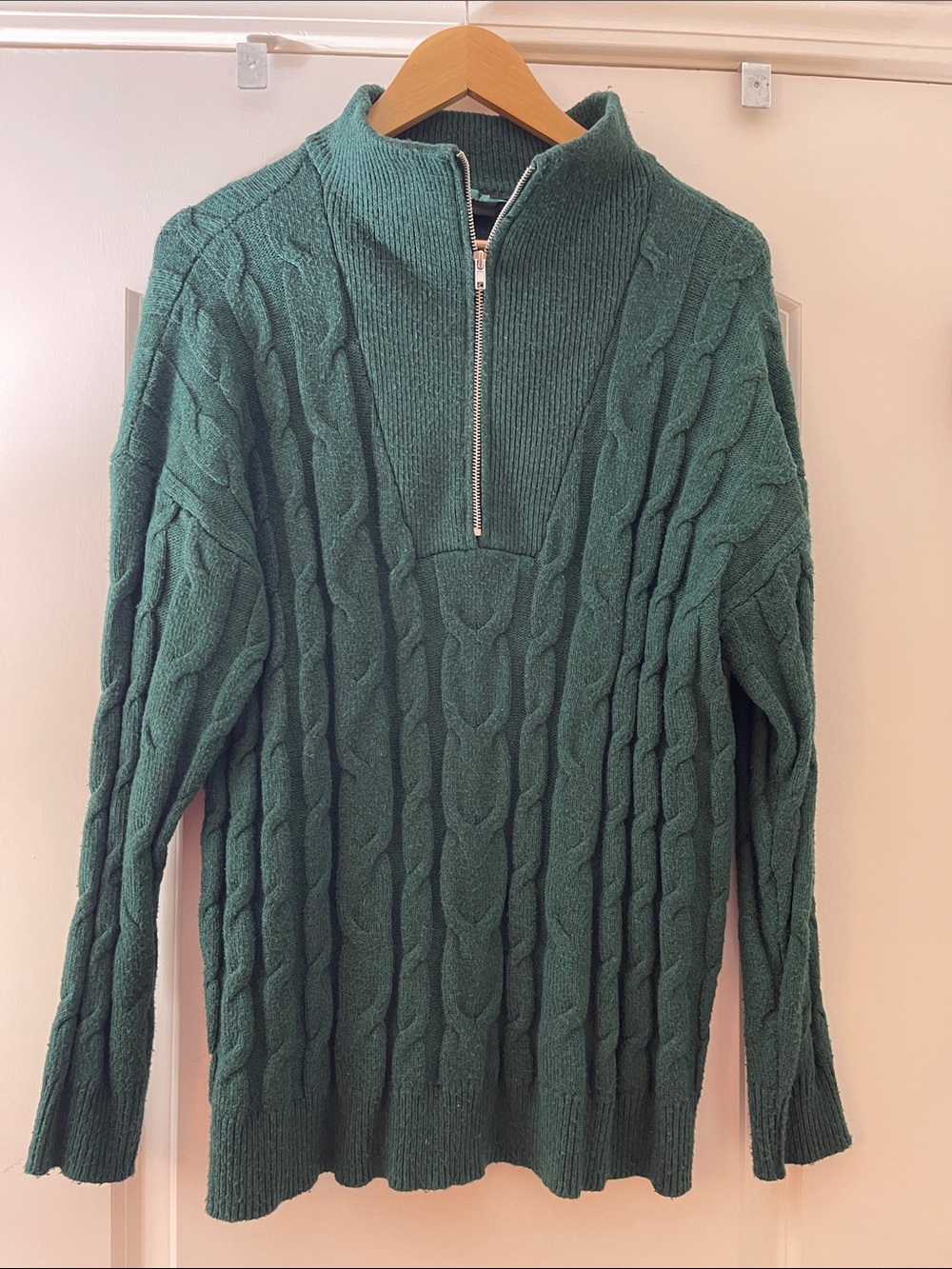 Lane Bryant Forest Green Cable Half-Zip Sweater